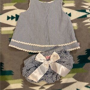 Blue Striped Kids Dress and Bloomers Set